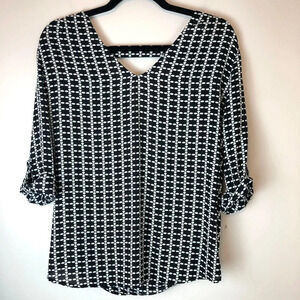 Pleione | Black & White Patterned Wrapped Blouse